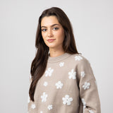 Simply Southern Cropped Flower Sweater for Women in Tan