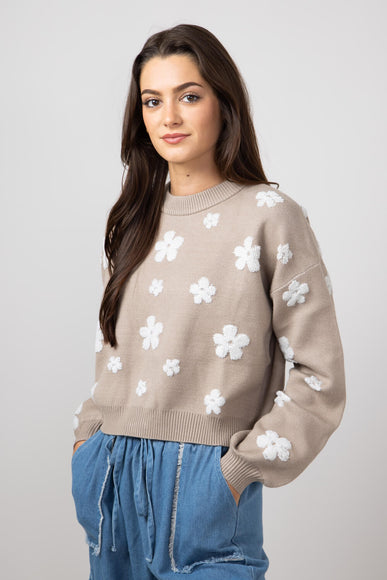 Simply Southern Cropped Flower Sweater for Women in Tan