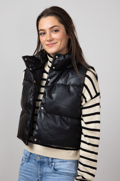 Simply Southern Faux Leather Cropped Puffer Vest for Women in Black