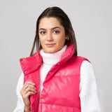 Simply Southern Faux Leather Cropped Puffer Vest for Women in Pink