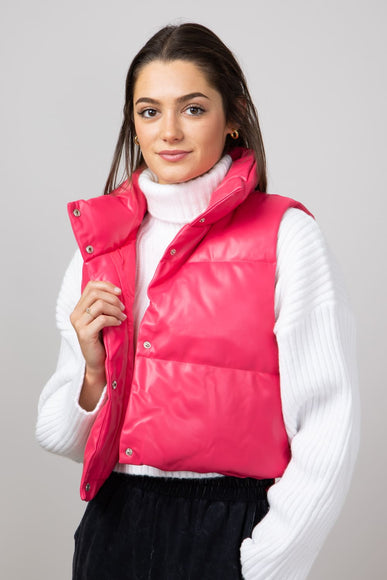 Simply Southern Faux Leather Cropped Puffer Vest for Women in Pink