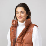 Simply Southern Faux Leather Cropped Puffer Vest for Women in Sepia