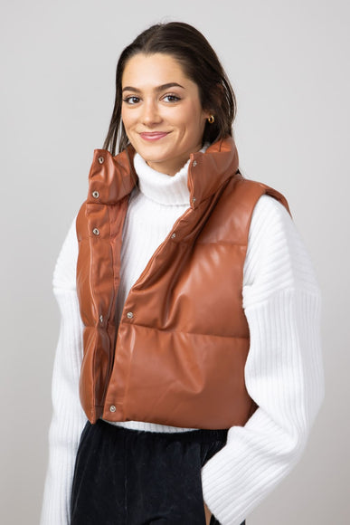 Simply Southern Faux Leather Cropped Puffer Vest for Women in Sepia