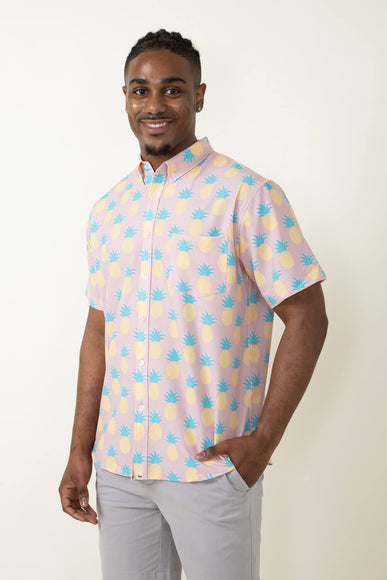 Simply Southern Pineapple Button Down Shirt for Men in Pink