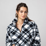 Simply Southern Quarter Zip Front Pullover for Women in White/Black Plaid