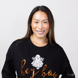 Simply Southern Sequin Hey Boo Ghost Crewneck Sweatshirt for Women in Black 