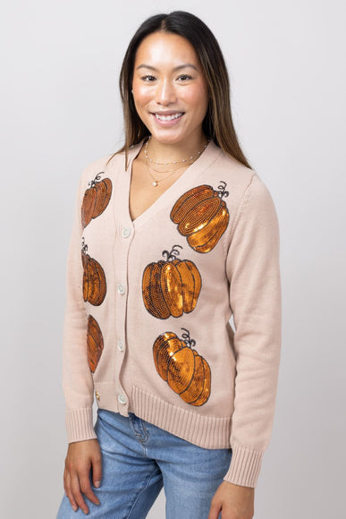 Simply Southern Sequin Pumpkin Cardigan for Women in Peach Pumpkin 