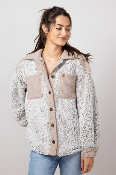 Simply Southern Soft Shacket for Women in Frost/Tan