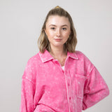 Simply Southern Solid Acid Wash Shacket for Women in Pink