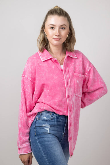 Simply Southern Solid Acid Wash Shacket for Women in Pink