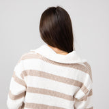 Simply Southern Stripe Quarter Zip Sweater for Women in Desert Tan