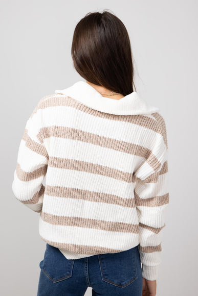 Simply Southern Stripe Quarter Zip Sweater for Women in Desert Tan