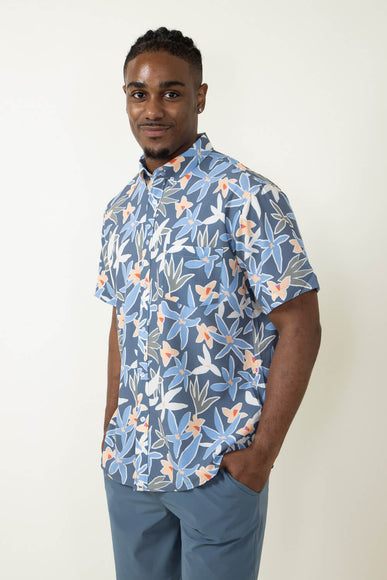 Simply Southern Tropical Button Down Shirt for Men in Navy Blue