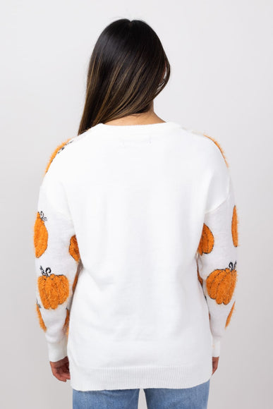 Simply Southern Fuzzy Crewneck Sweater for Women in Cream Pumpkin