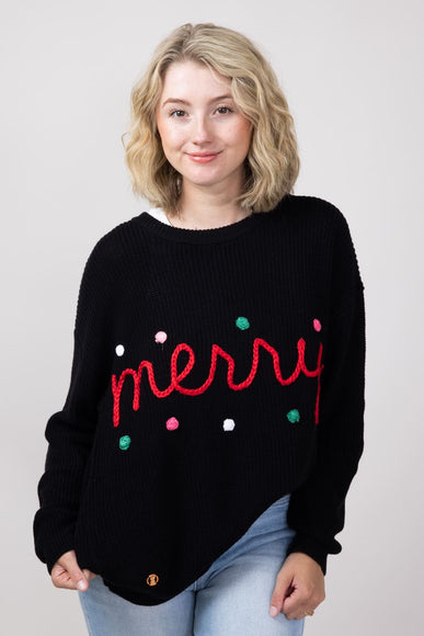 Simply Southern Knit Merry Sweater for Women in Black