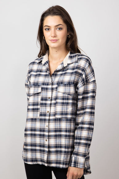 Simply Southern Plaid Button Up Shirt for Women in Navy