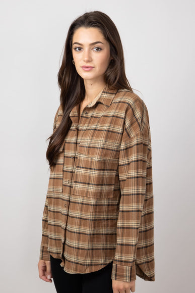 Simply Southern Plaid Button Up Shirt for Women in Tan