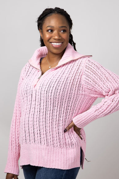 Simply Southern So Soft Quarter Zip Sweater for Women in Candy Pink