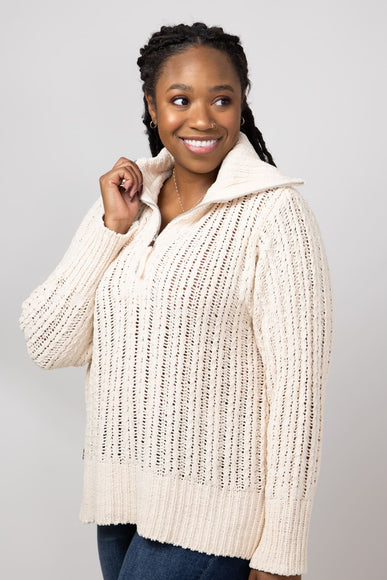 Simply Southern So Soft Quarter Zip Sweater for Women in Parchment Cream