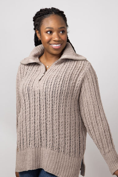 Simply Southern So Soft Quarter Zip Sweater for Women in Tan