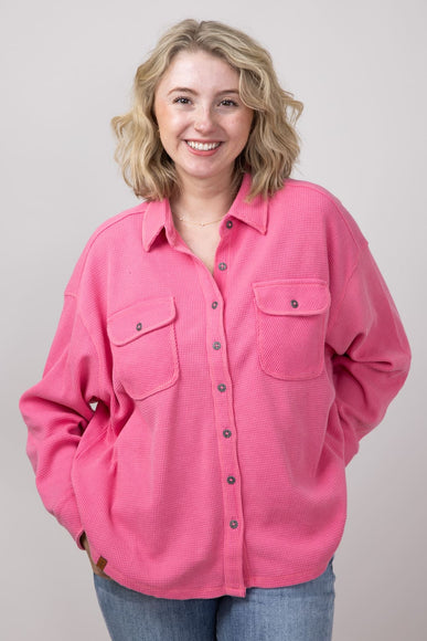 Simply Southern Solid Waffle Knit Shacket for Women in Pink