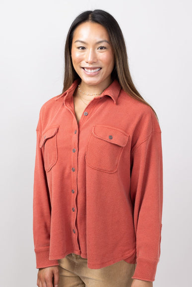 Simply Southern Solid Waffle Knit Shacket for Women in Rust