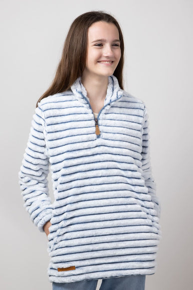 Simply Southern Youth Luxe Quarter Zip Front Pullover for Girls in Blue Steel