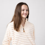 Simply Southern Youth Luxe Quarter Zip Front Pullover for Girls in Snow/Tan