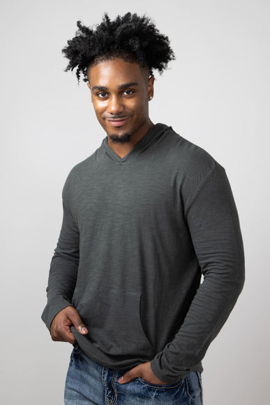 Slub Pullover Hoodie for Men in Charcoal