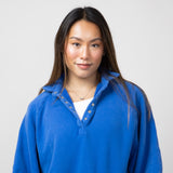 Snap Button Collared Fleece for Women in Cobalt