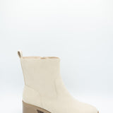 Soda Beaver Block Heel Booties for Women in Beige