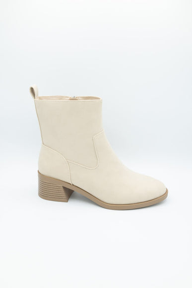 Soda Beaver Block Heel Booties for Women in Beige