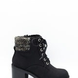 Soda Henry Knit Ankle Lace Up Booties for Women in Black