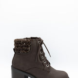 Soda Henry Knit Ankle Lace Up Booties for Women in Brown