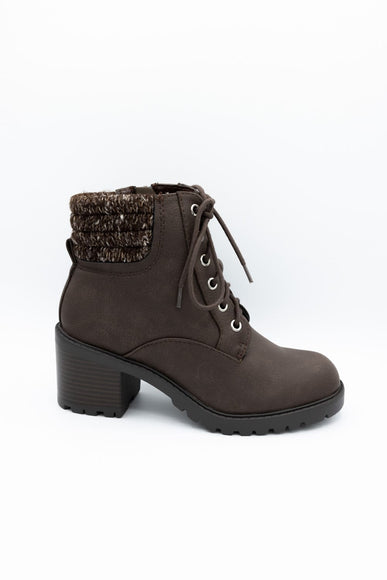 Soda Henry Knit Ankle Lace Up Booties for Women in Brown