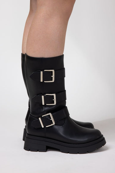 Soda Warford Three Buckled Belt Boots for Women in Black