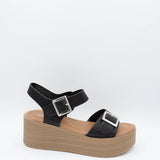 Soda Dorina Buckle Platform Sandals for Women in Black