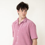 Corduroy Button Up Shirt for Men in Coral