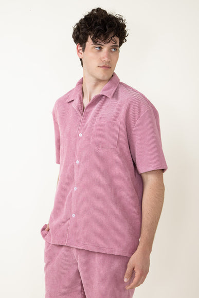 Corduroy Button Up Shirt for Men in Coral