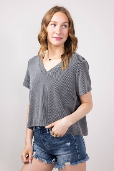 Urban Ribbed Knit Top for Women in Charcoal