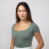 Seamless Double Layer Knit T-Shirt for Women in Olive