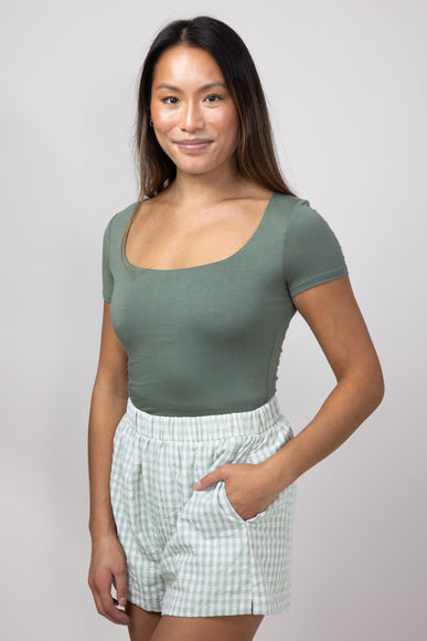 Seamless Double Layer Knit T-Shirt for Women in Olive