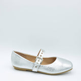 Top Moda Buckle Flats for Women in Silver