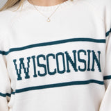 Thread & Supply Wisconsin Varsity Lettering Sweater for Women in Cream/Pinegreen