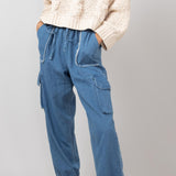 Denim Cargo Joggers for Women in Indigo