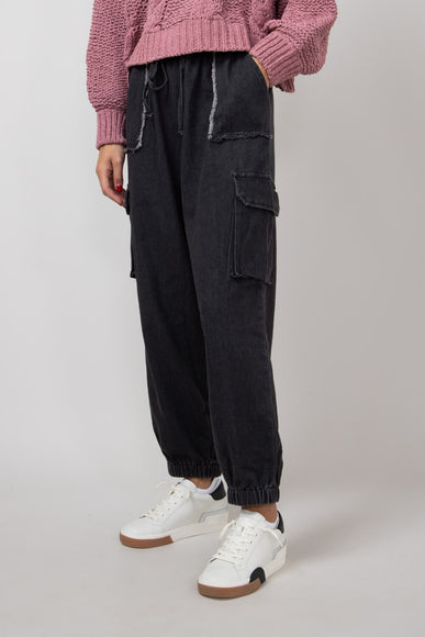 Denim Cargo Joggers for Women in Black
