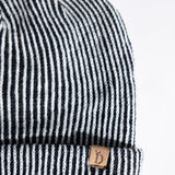 Vertical Stripe Knit Beanie for Women in Black/White