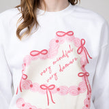 Very Mindful Very Demure Cake Oversized Graphic Sweatshirt for Women in White