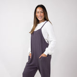 Wave Ribbed Onesie Jumpsuit for Women in Eggplant