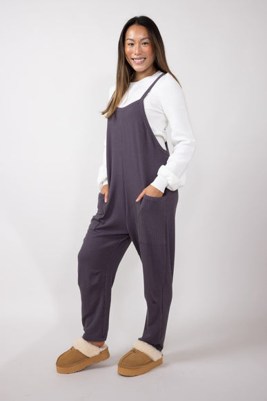 Wave Ribbed Onesie Jumpsuit for Women in Eggplant